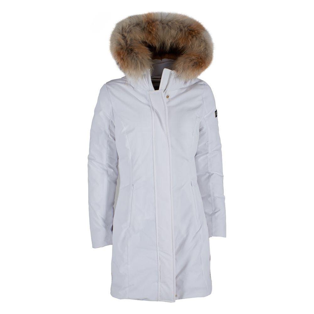 Yes Zee Chic White Down Jacket with Fur-Trimmed Hood Yes Zee