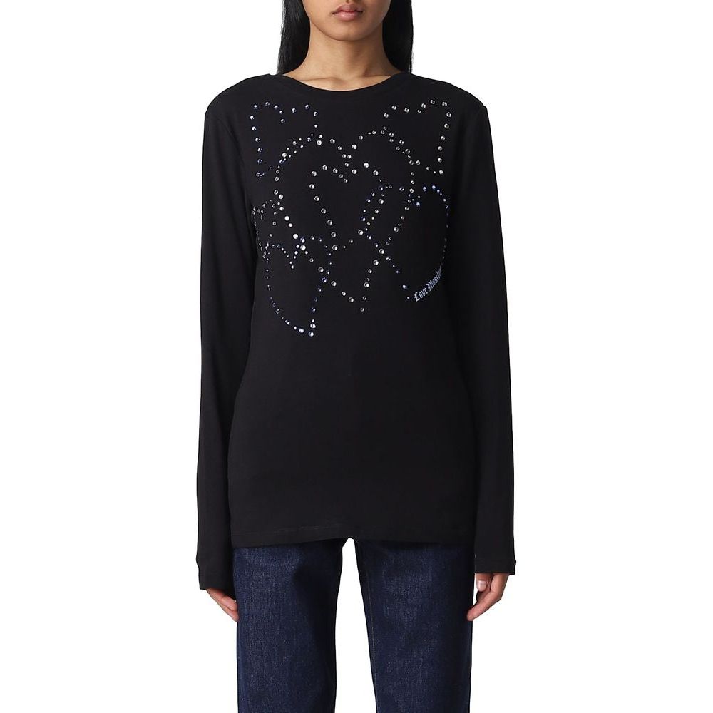 Love Moschino Rhinestone Heart Embellished Cotton Tee Love Moschino