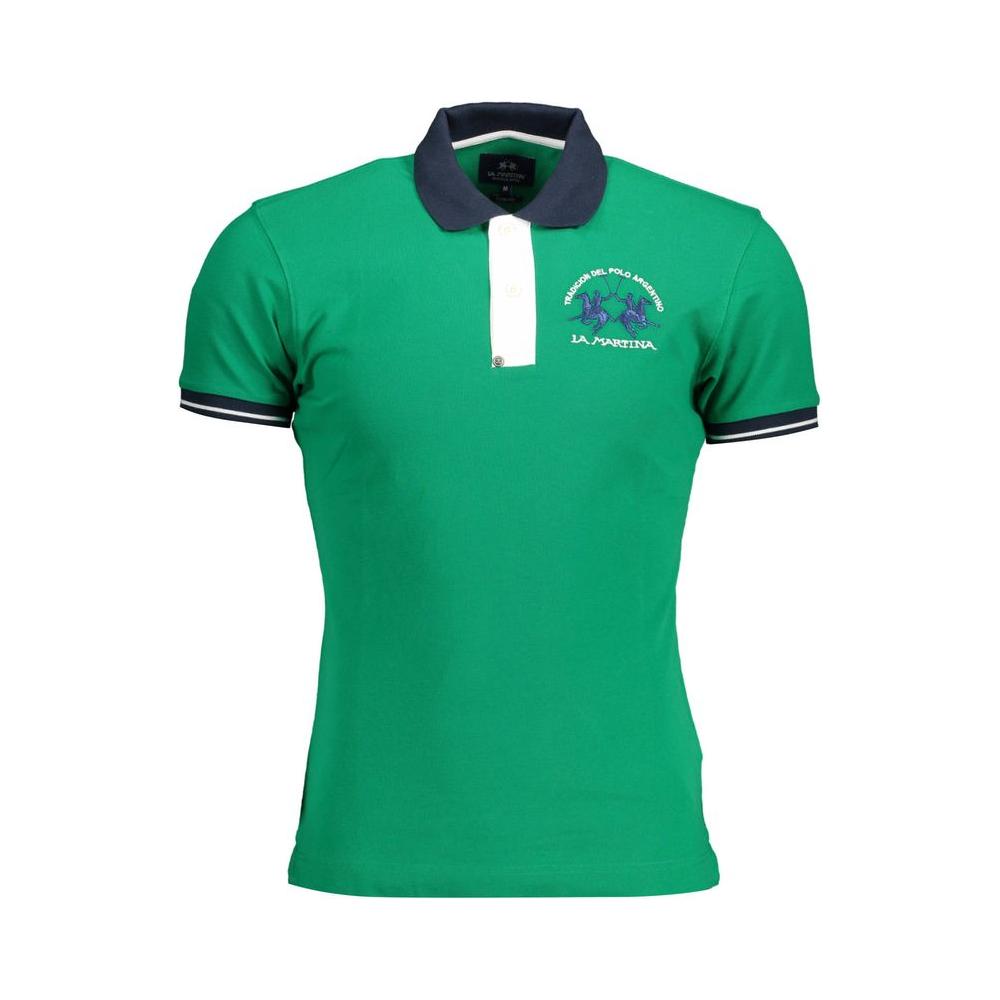 La Martina Green Cotton Men Polo Shirt La Martina