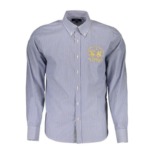 La Martina Blue Cotton Men Shirt La Martina