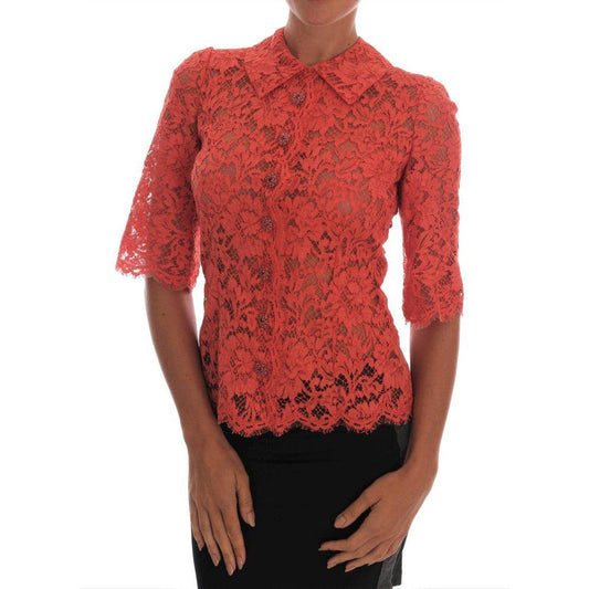 Dolce & Gabbana Elegant Orange Floral Lace Crystal Cardigan Blouse Dolce & Gabbana