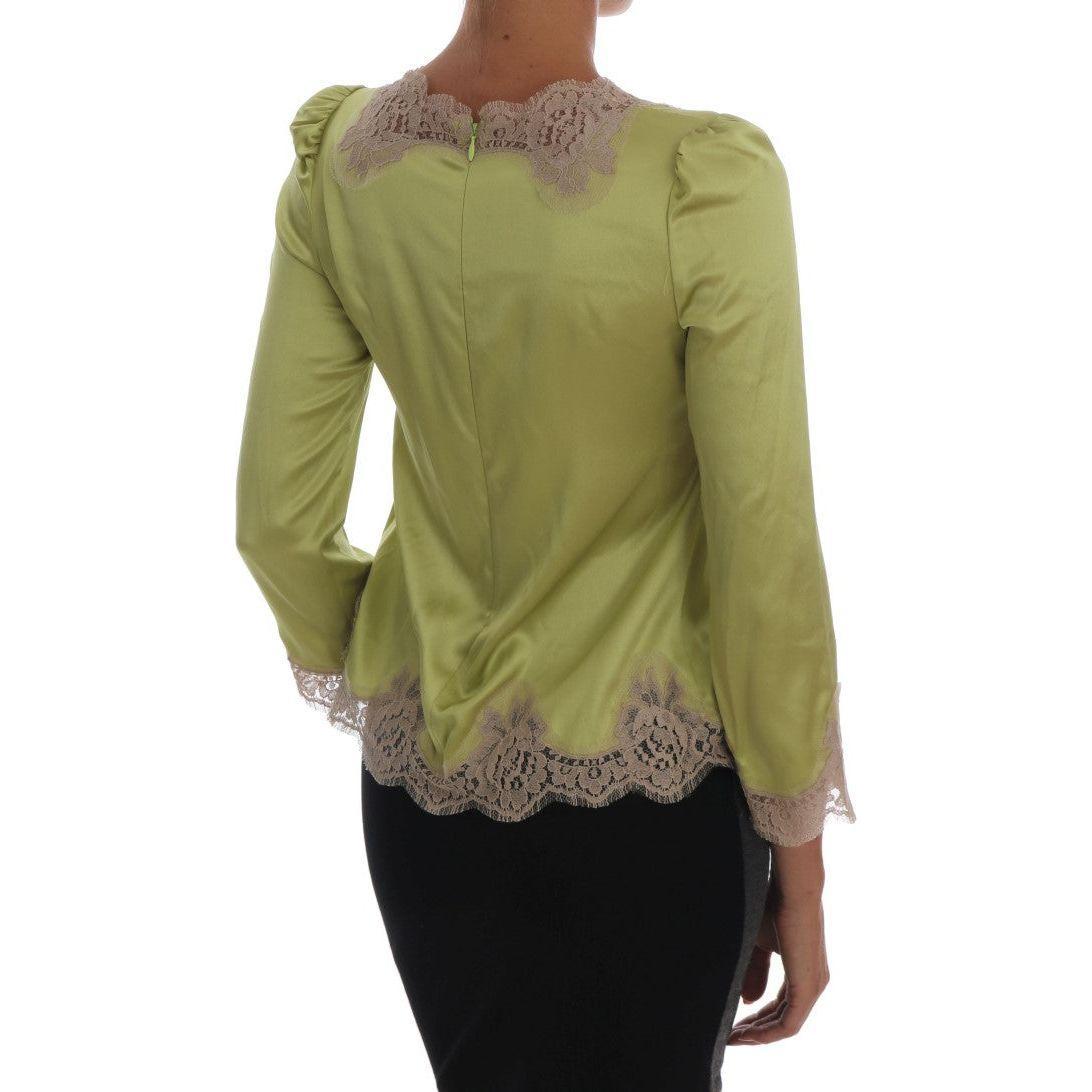 Dolce & Gabbana Green Silk Stretch Blouse Top