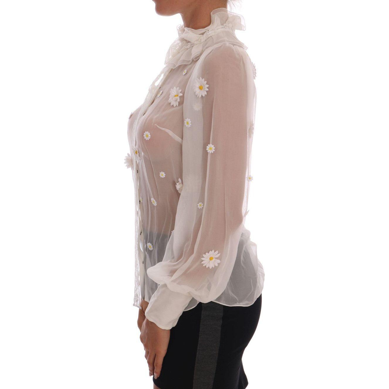 Dolce & Gabbana Elegant White Silk Daisy Blouse Dolce & Gabbana