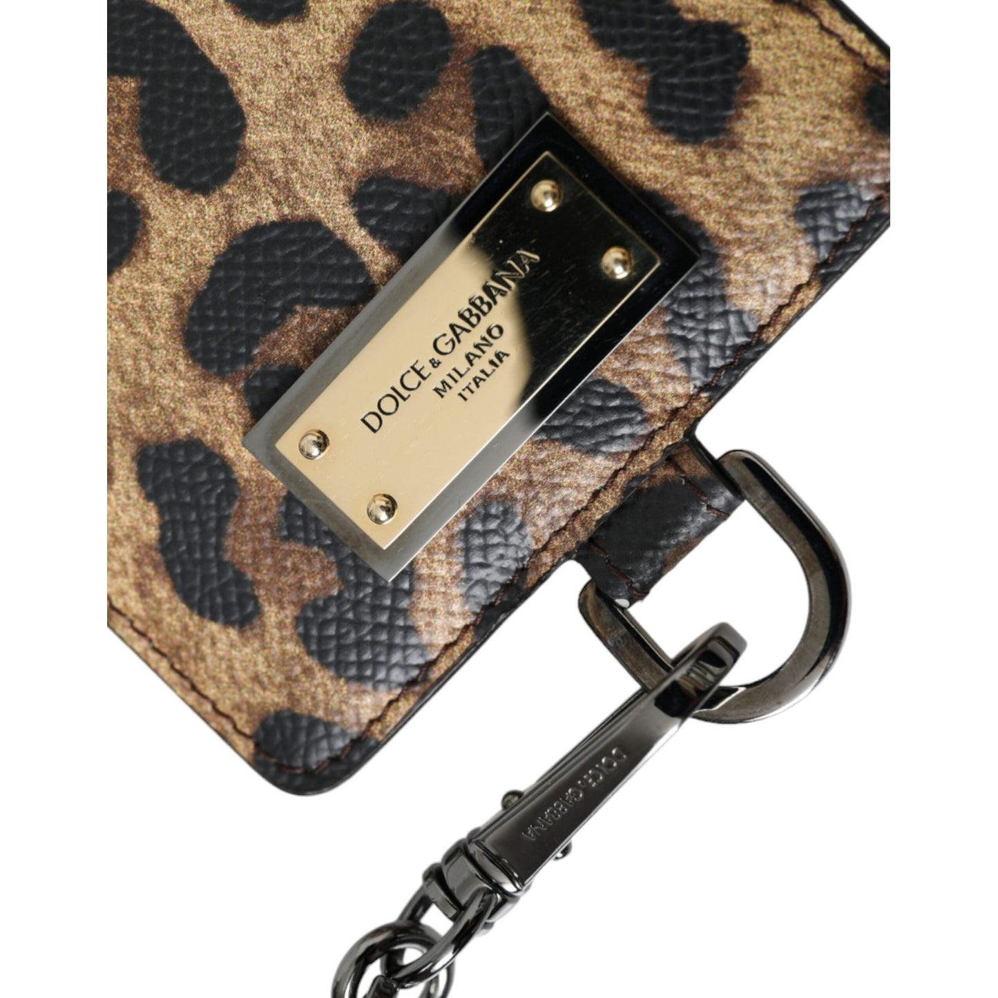 Dolce & Gabbana Brown Leather Leopard Print Logo Plaque Cardholder Wallet Dolce & Gabbana