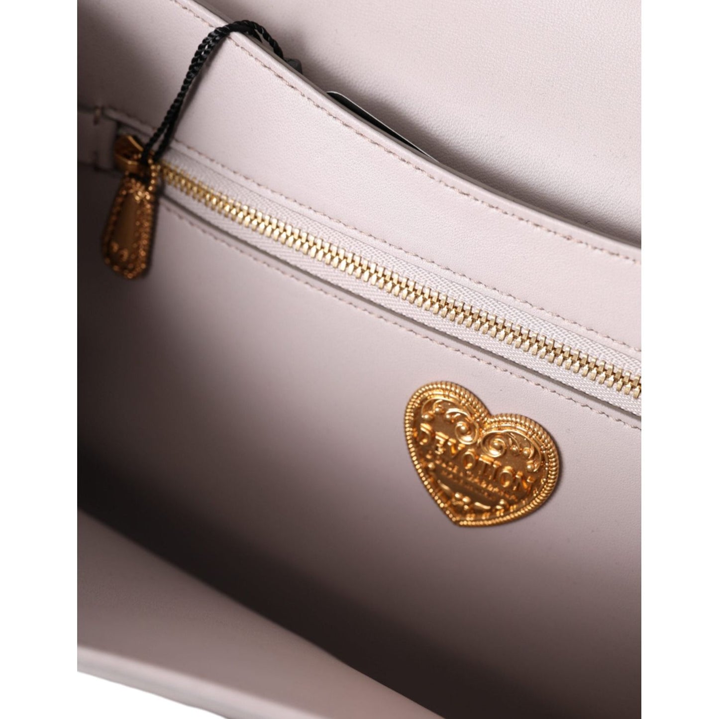 Dolce & Gabbana Light Gray Devotion Gold Heart Leather Shoulder Bag Dolce & Gabbana