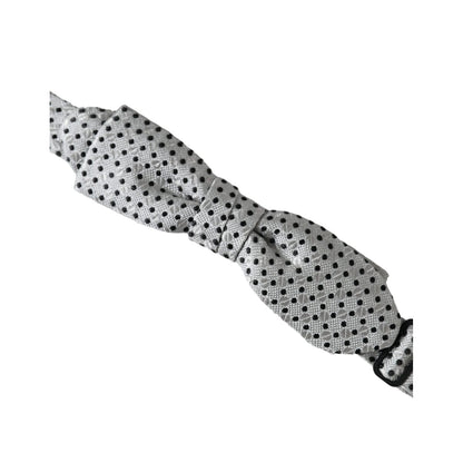 Dolce & Gabbana Gray Silk Polka Dot Adjustable Neck Men Papillon Bow Tie