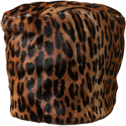 Dolce & Gabbana Brown Leopard Fur Women Bucket Hat