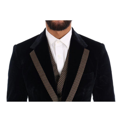 Dolce & Gabbana Blue Velvet Two Button Slim 3 Piece Suit