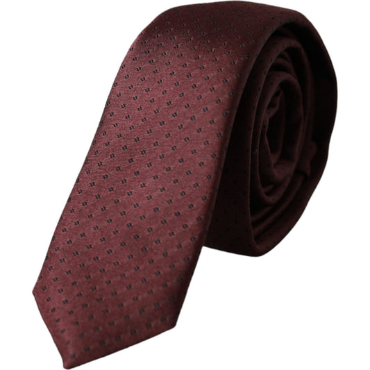 Dolce & Gabbana Maroon Dotted 100% Silk Adjustable Men Tie Dolce & Gabbana