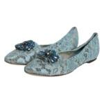 Dolce & Gabbana Blue Lace Crystal Ballet Flats Loafers Shoes Dolce & Gabbana