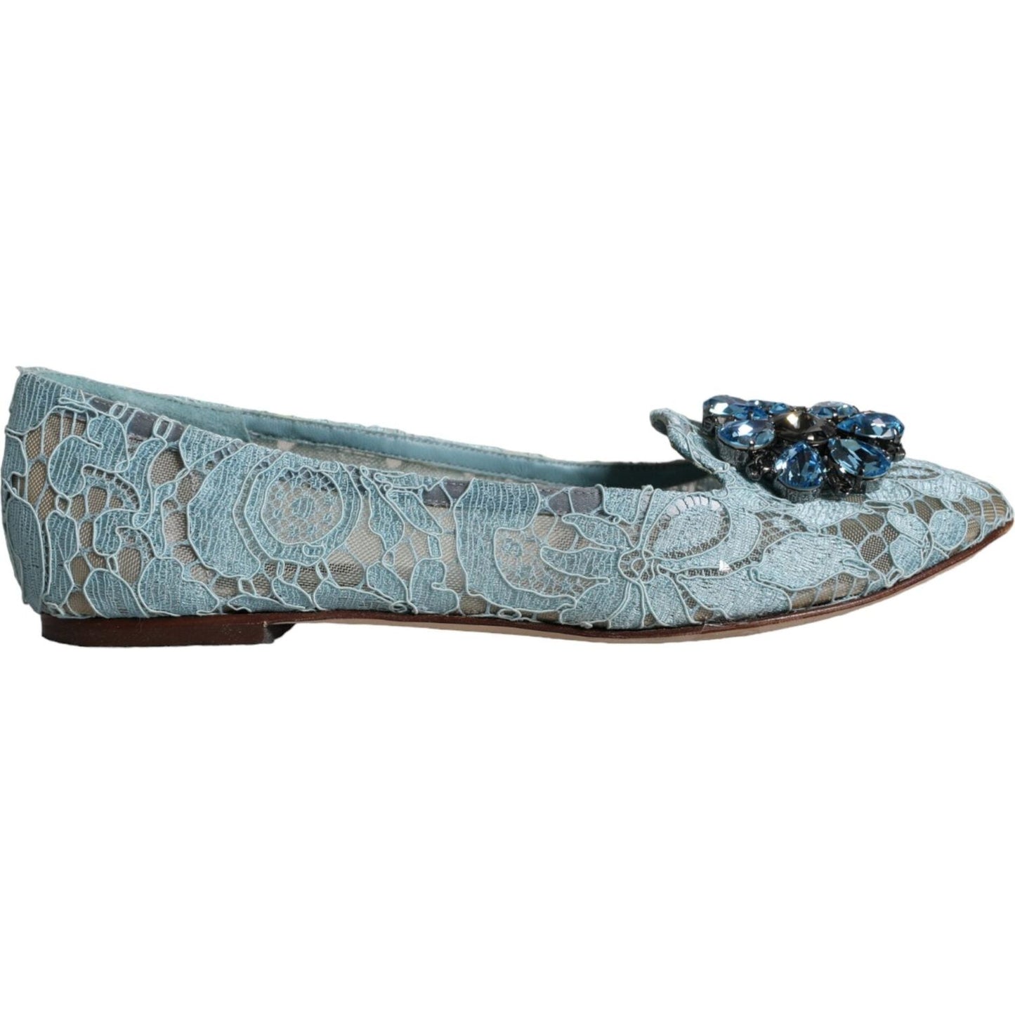 Dolce & Gabbana Blue Lace Crystal Ballet Flats Loafers Shoes