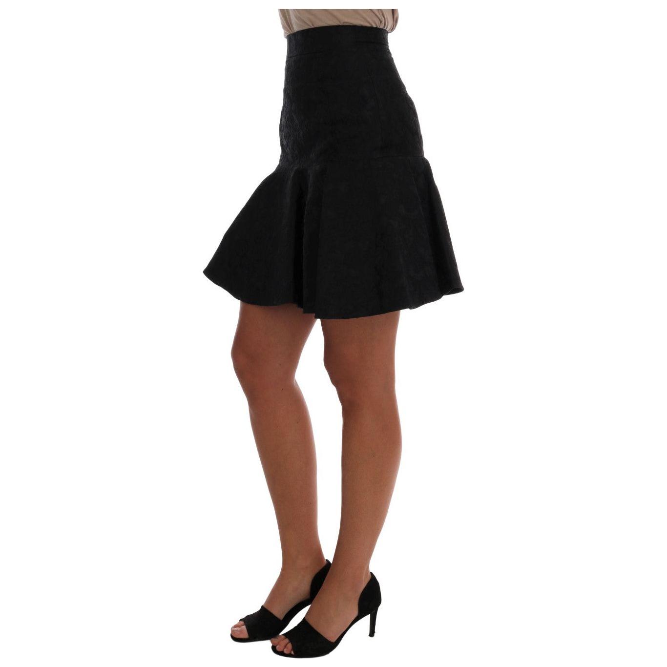 Dolce & Gabbana Black Floral Jacquard Silk A-Line Skirt
