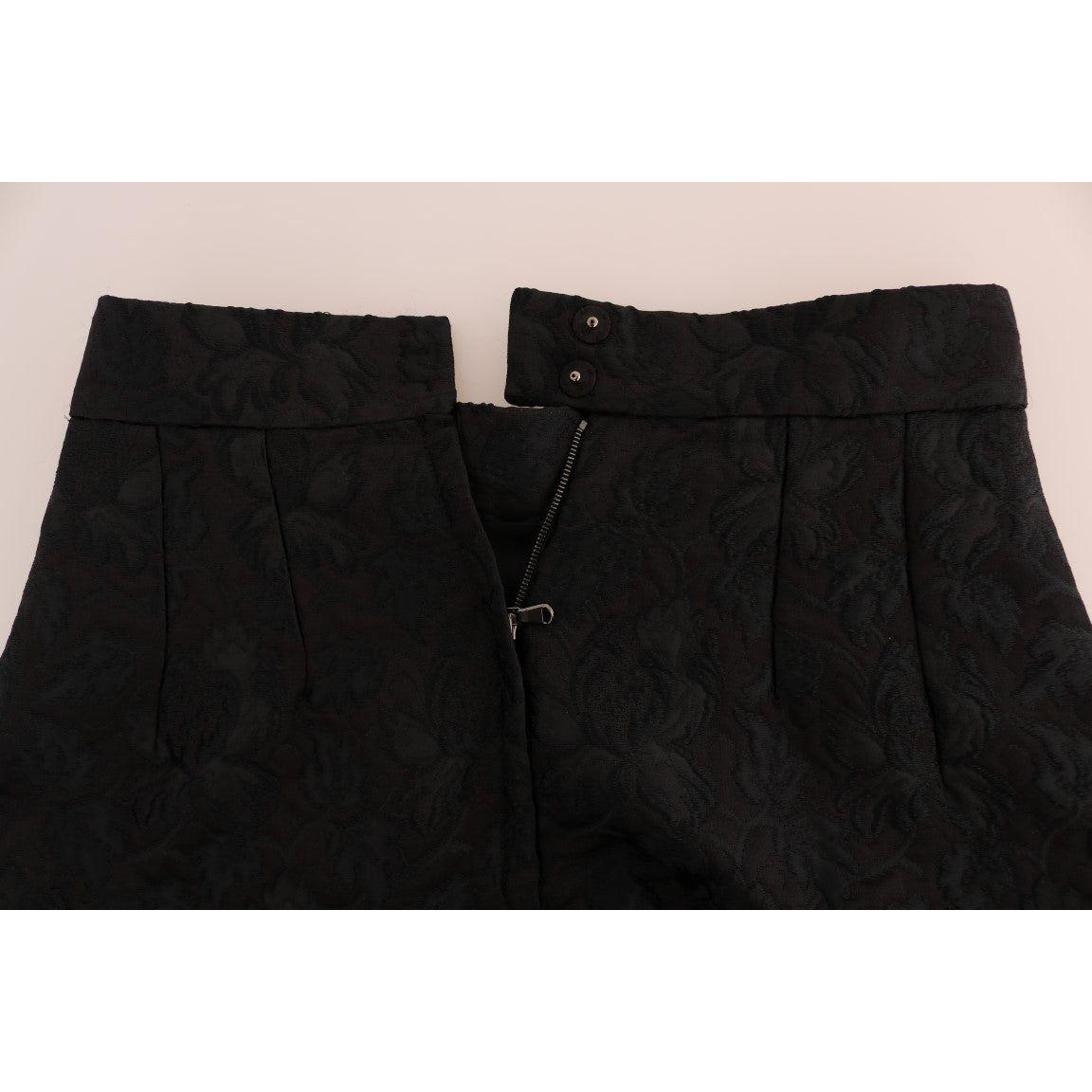 Dolce & Gabbana Black Floral Jacquard Silk A-Line Skirt