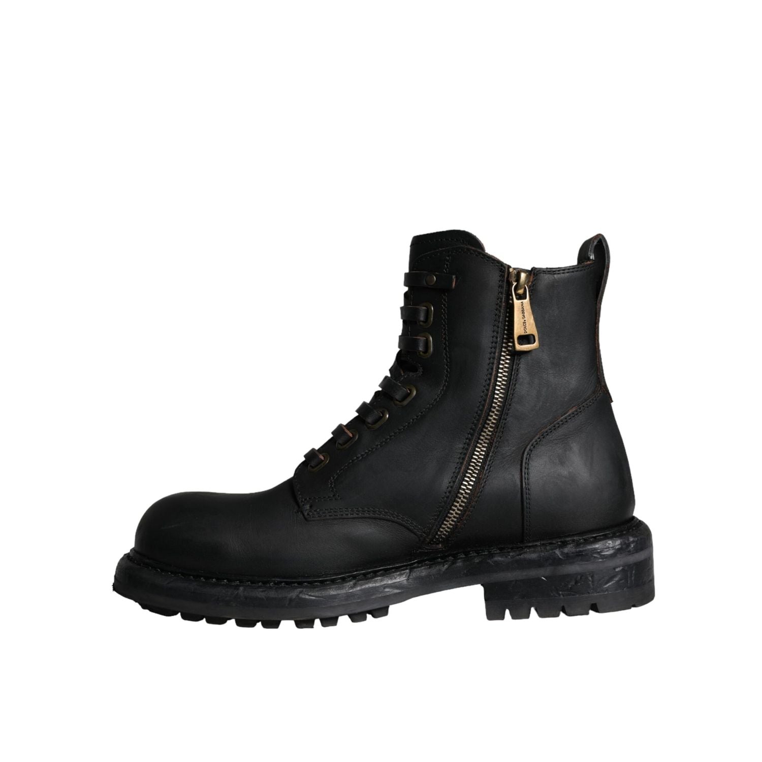Dolce & Gabbana Black Lace Up Mid Calf Boots Men Shoes