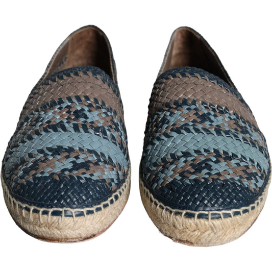 Dolce & Gabbana Blue Gray Woven Leather Buffalo Espadrille Shoes Dolce & Gabbana