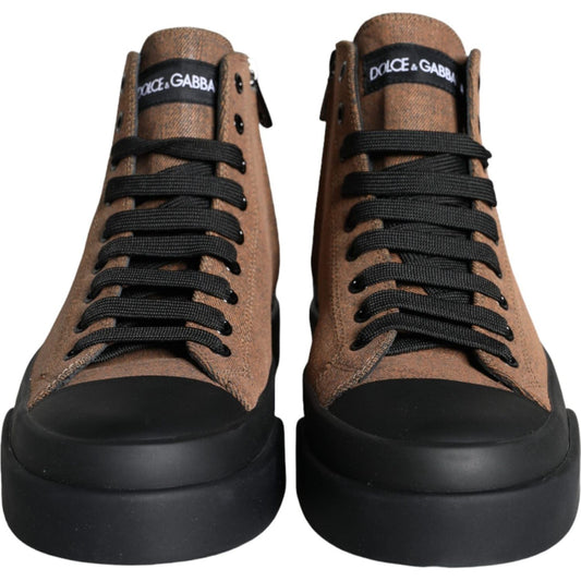 Dolce & Gabbana Black Brown Denim High Top Men Sneakers Shoes Dolce & Gabbana