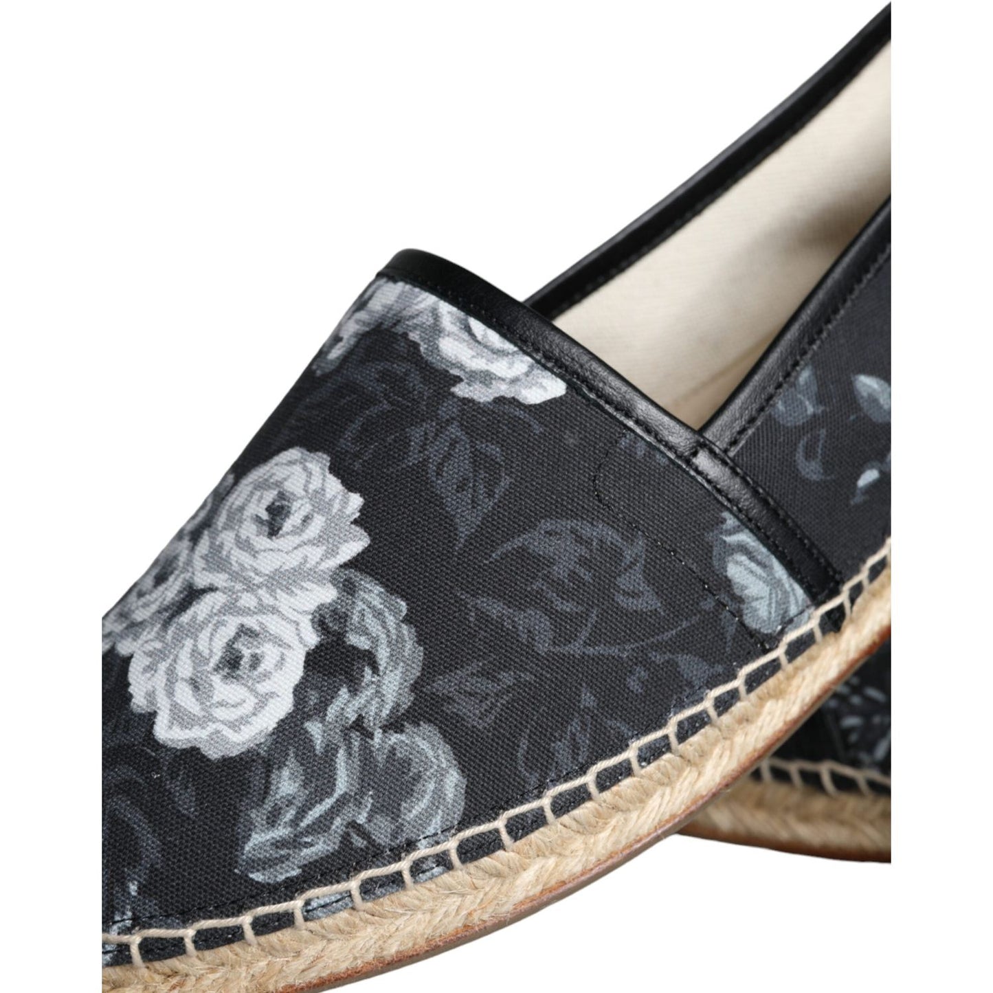 Dolce & Gabbana Black Floral Cotton Leather Espadrilles Shoes Dolce & Gabbana