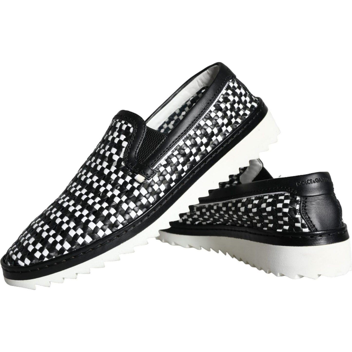 Dolce & Gabbana Black White Weaved Slip On Men Loafers Shoes Dolce & Gabbana