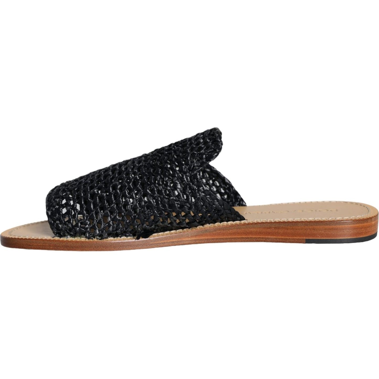 Dolce & Gabbana Black Monochrome Braided Raffia Slides Shoes Dolce & Gabbana