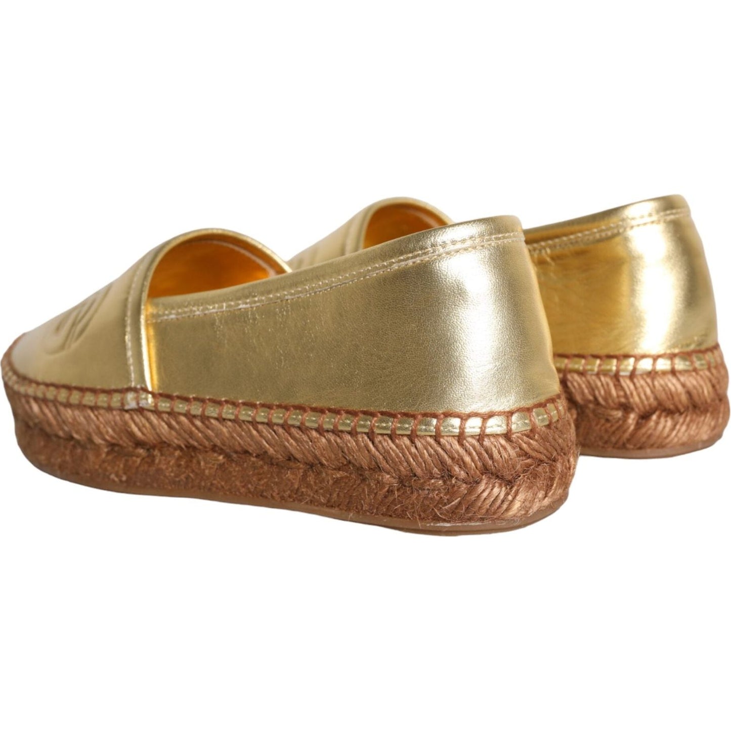 Dolce & Gabbana Gold Leather Loafers Flats Espadrille Shoes Dolce & Gabbana