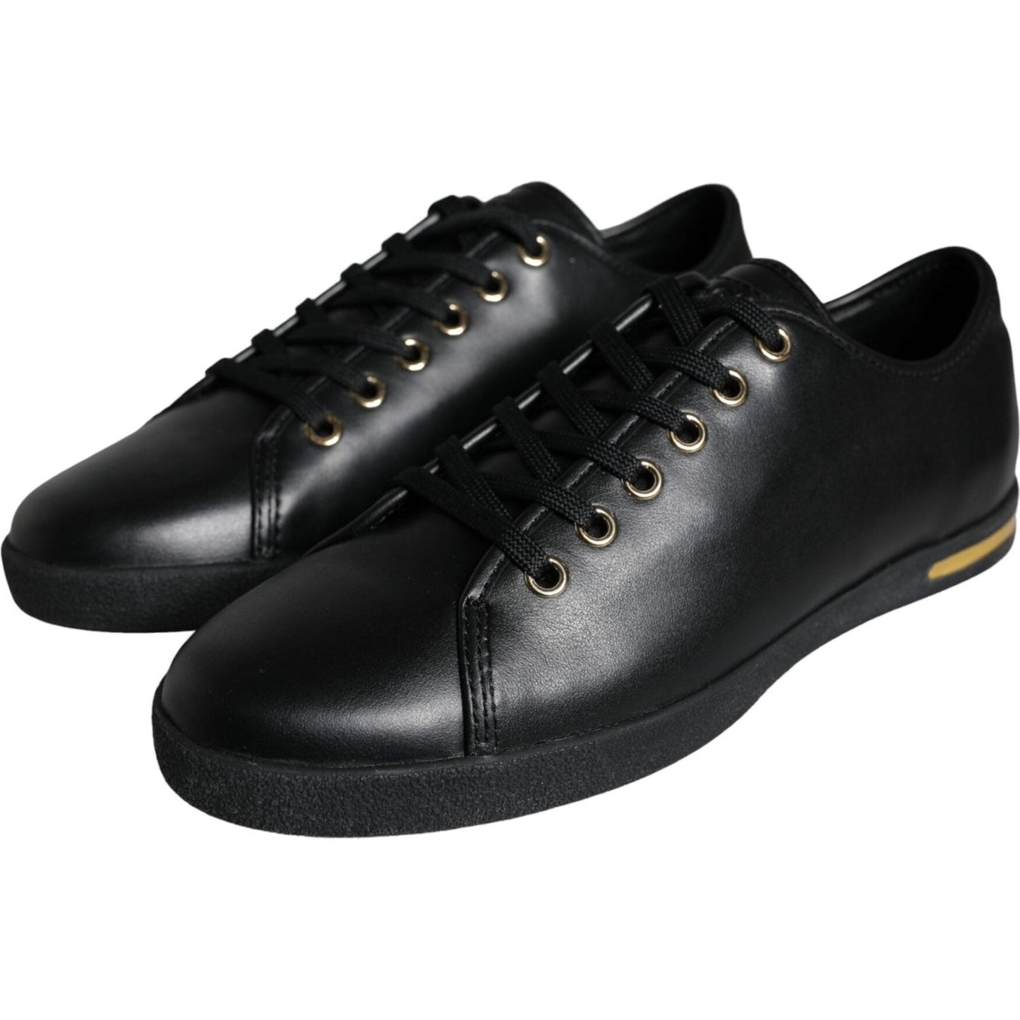 Dolce & Gabbana Black Gold Leather Classic Sneakers Shoes Dolce & Gabbana