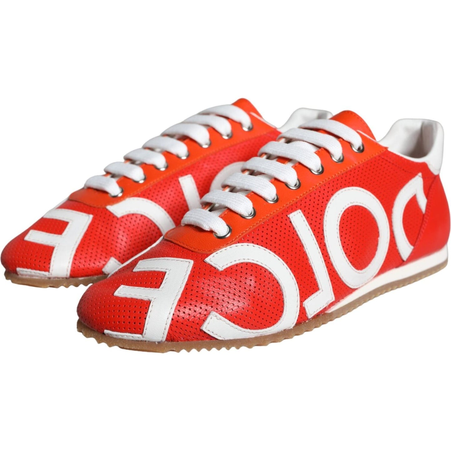 Dolce & Gabbana Red White Leather Logo Casual Sneakers Shoes Dolce & Gabbana