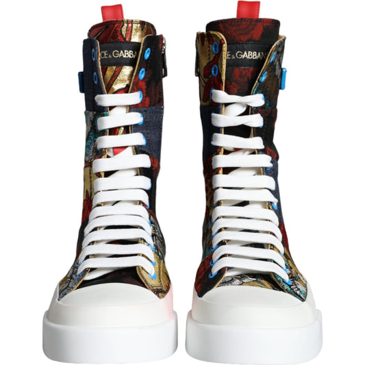 Dolce & Gabbana Multicolor Patchwork Logo High Top Sneakers Shoes Dolce & Gabbana