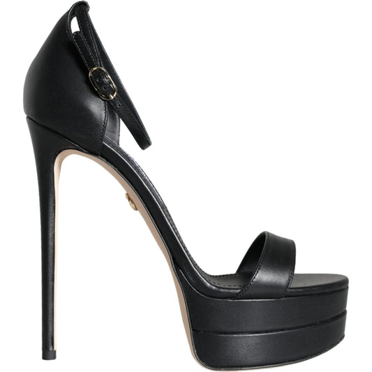 Dolce & Gabbana Black Lamb Leather Ankle Strap Sandals Shoes Dolce & Gabbana