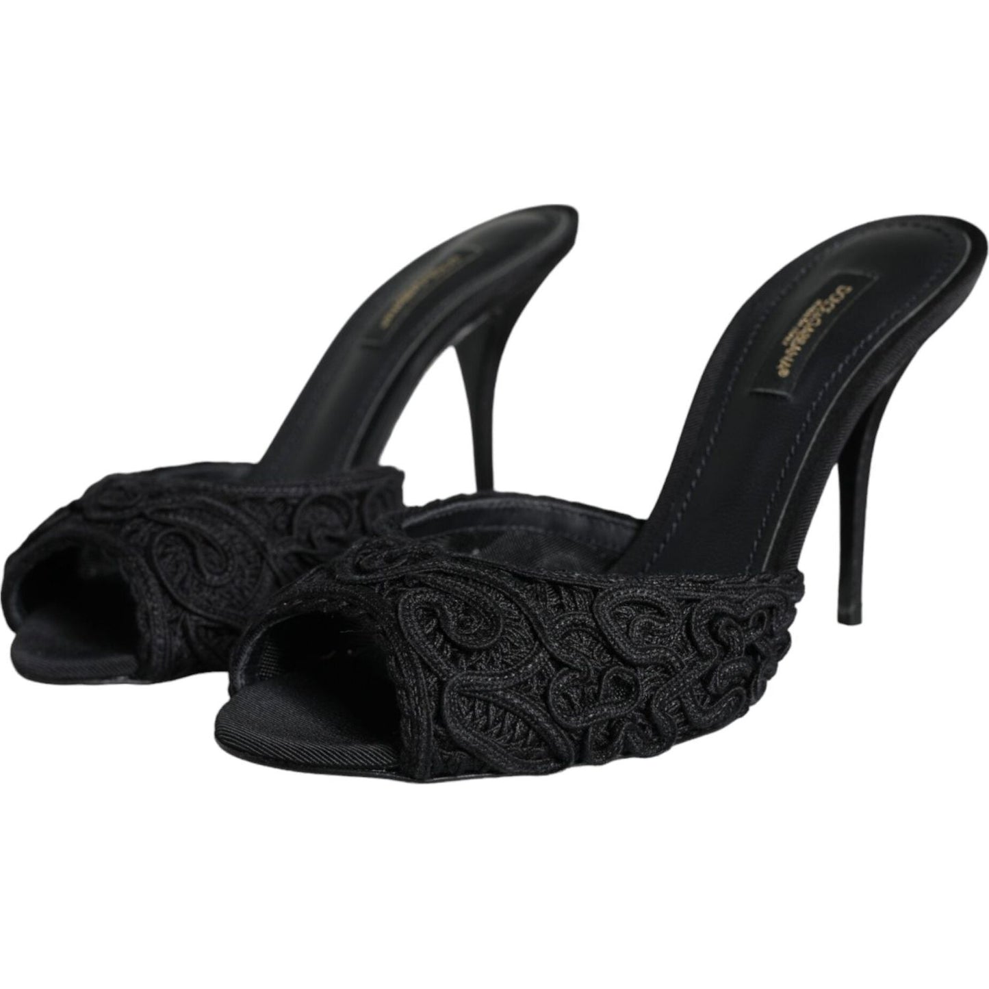 Dolce & Gabbana Black Keira Cordonetto Heels Slides Shoes Dolce & Gabbana