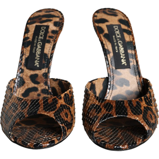 Dolce & Gabbana Brown Leopard Leather Slides Heels Sandals Shoes Dolce & Gabbana