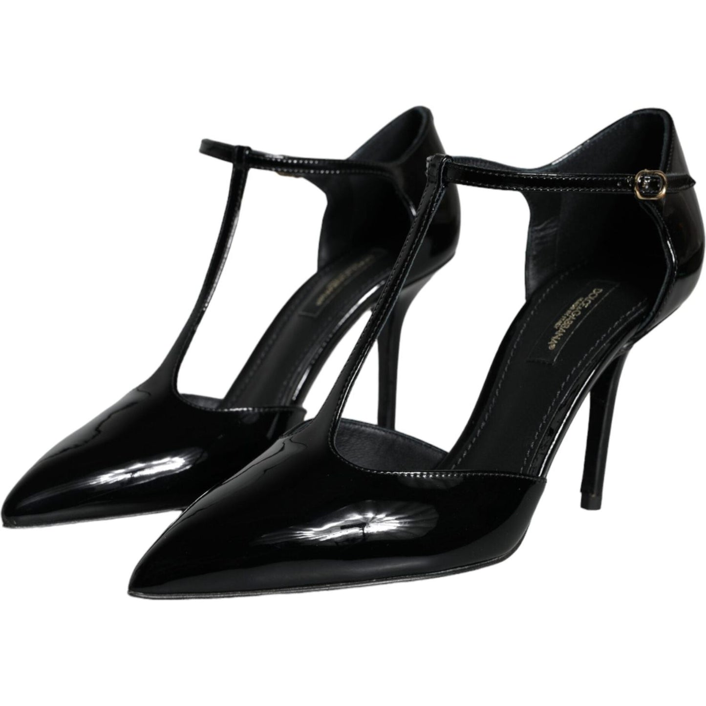 Dolce & Gabbana Black Leather T-strap Stiletto High Heels Shoes Dolce & Gabbana