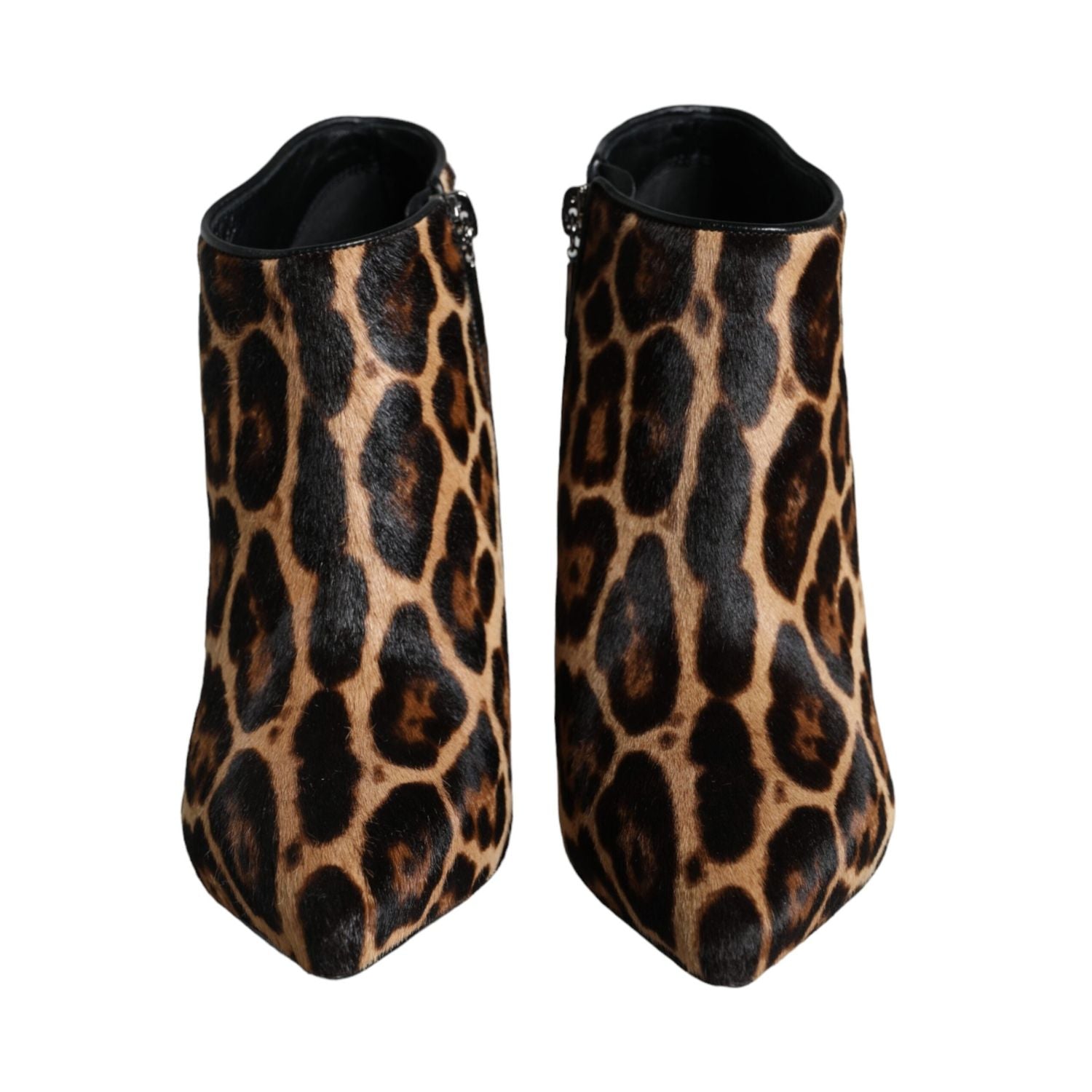 Dolce & Gabbana Brown Leopard Calf Fur Heels Ankle Boots Shoes