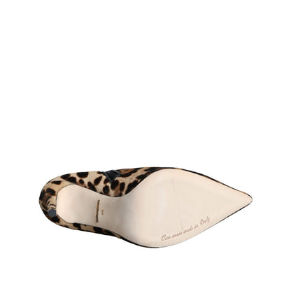 Dolce & Gabbana Brown Leopard Calf Fur Heels Ankle Boots Shoes