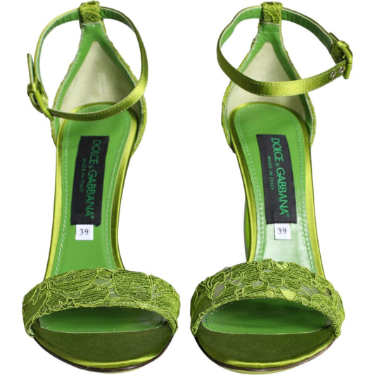 Dolce & Gabbana Green Lace Logo Heels Ankle Strap Sandals Shoes Dolce & Gabbana