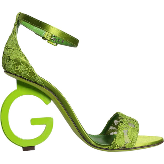 Dolce & Gabbana Green Lace Logo Heels Ankle Strap Sandals Shoes Dolce & Gabbana