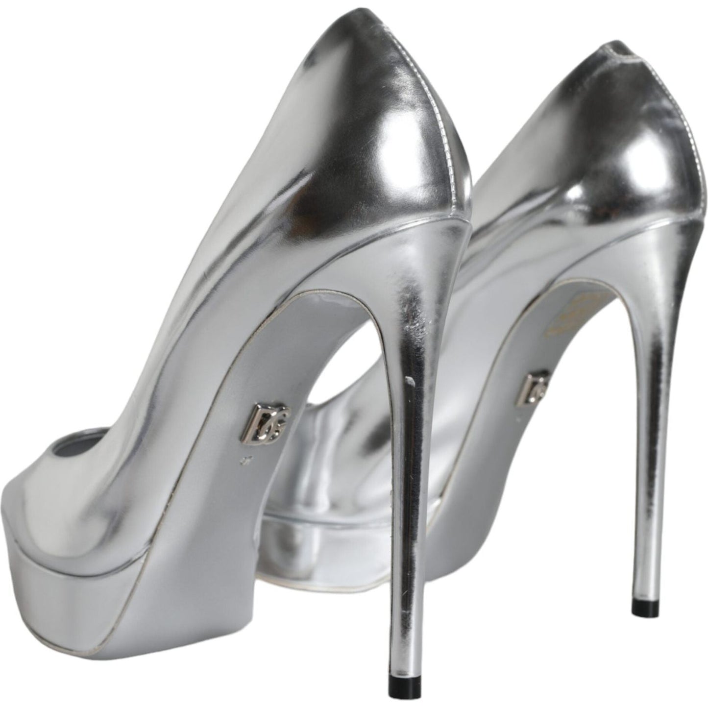 Dolce & Gabbana Silver Leather Platform Heels Pumps Shoes Dolce & Gabbana