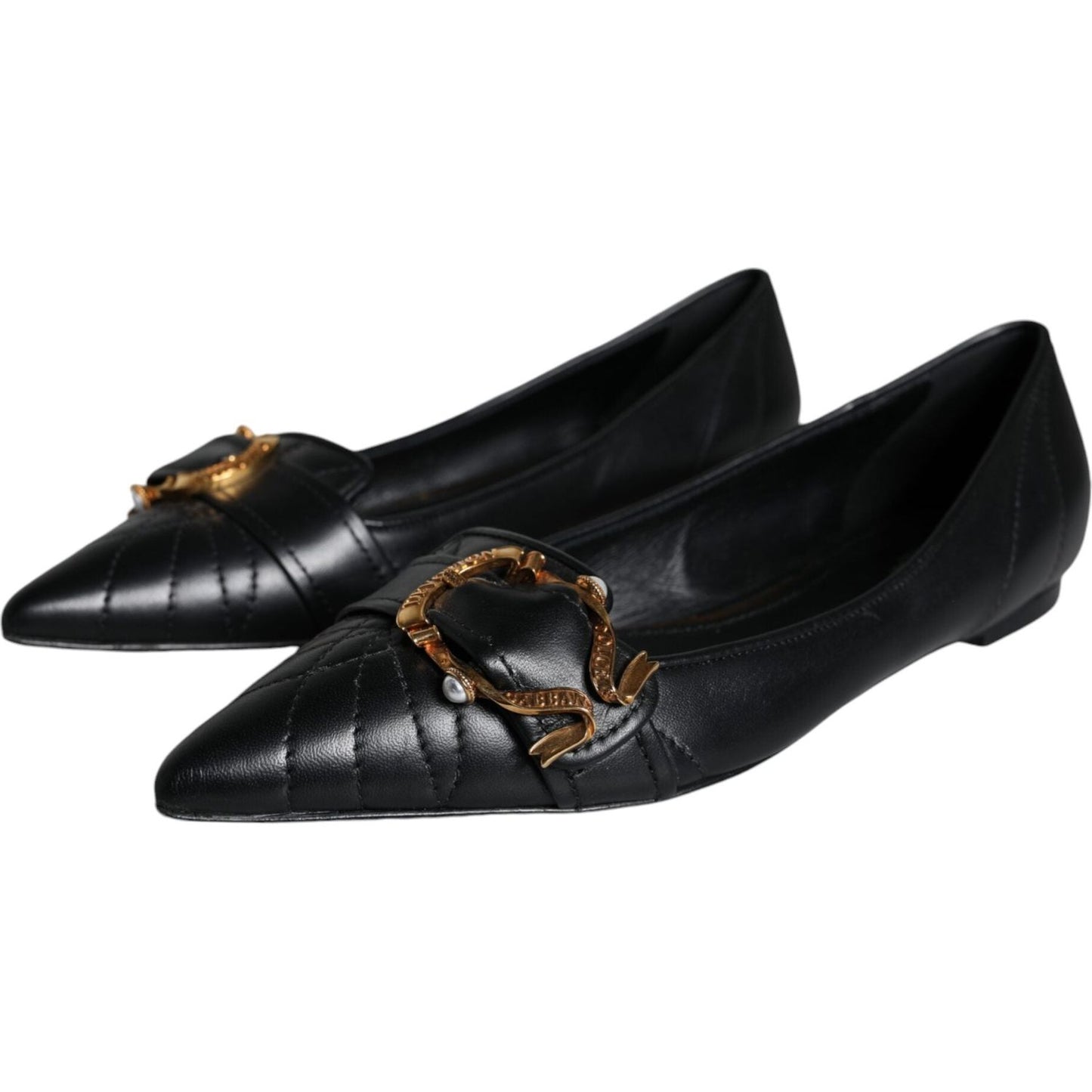 Dolce & Gabbana Black Devotion Leather Pointy Flats Shoes Dolce & Gabbana