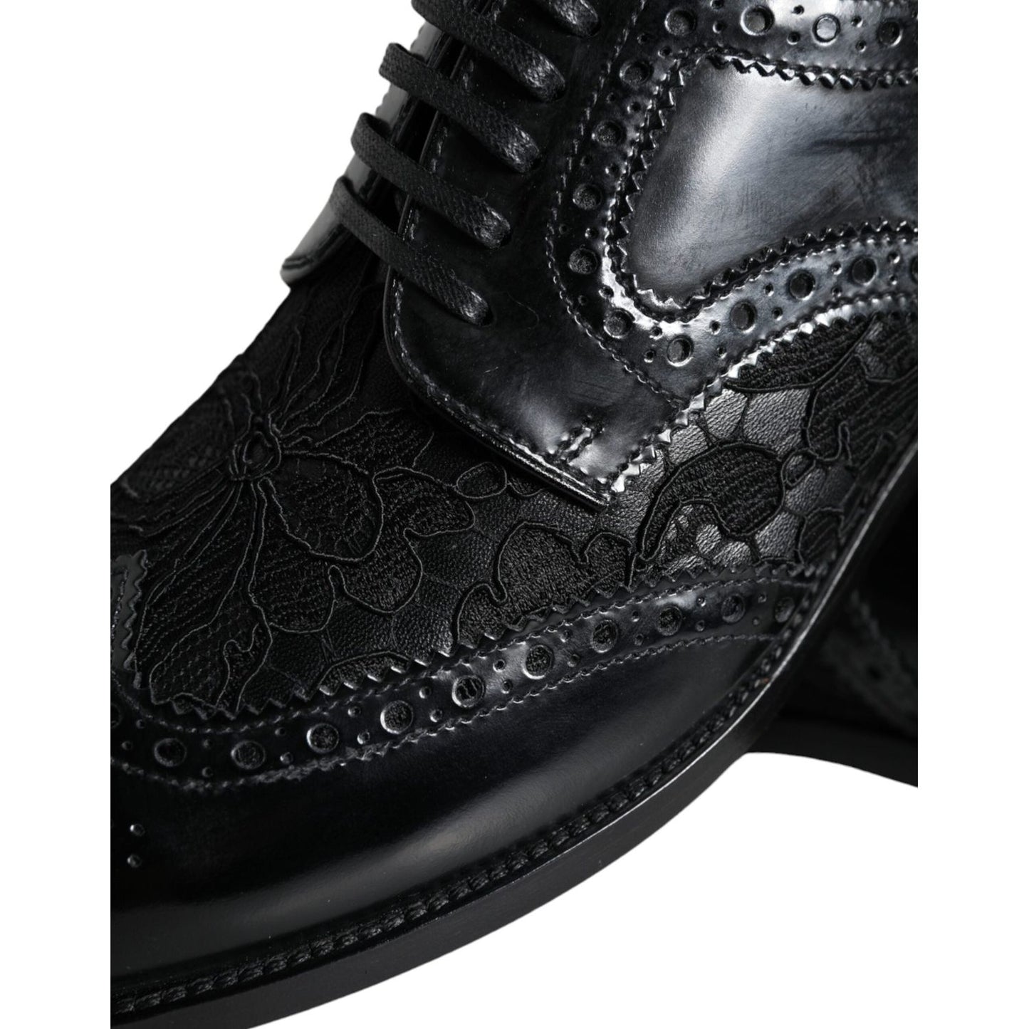 Dolce & Gabbana Black Leather Floral Lace Dress Formal Shoes Dolce & Gabbana