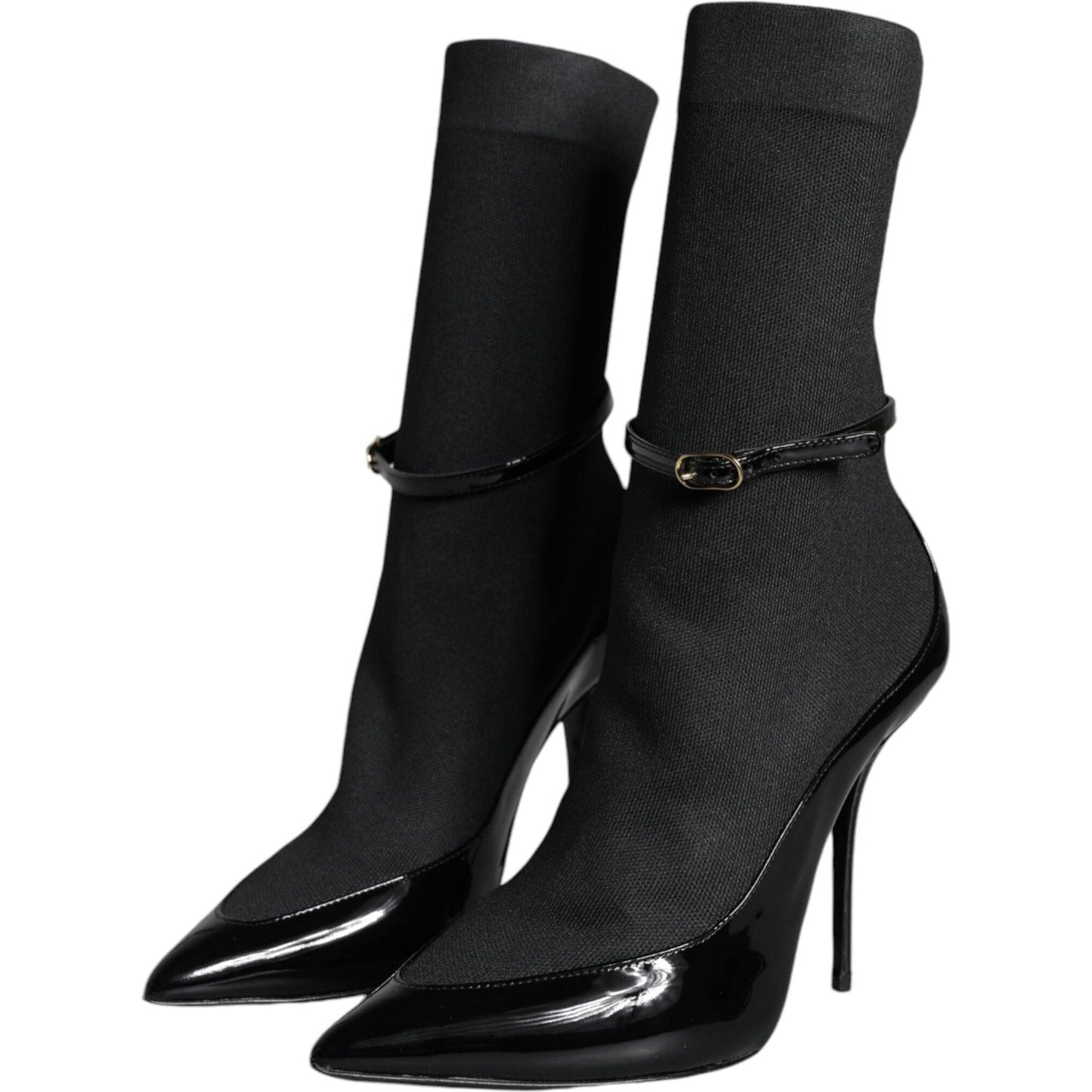 Dolce & Gabbana Black Leather Stilettos Booties Socks Shoes Dolce & Gabbana