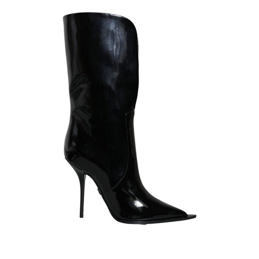 Dolce & Gabbana Black Patent Leather Mid Calf Boots Shoes