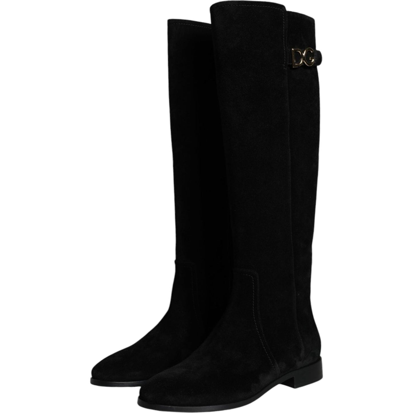 Dolce & Gabbana Black Suede Leather Knee High Boots Shoes Dolce & Gabbana