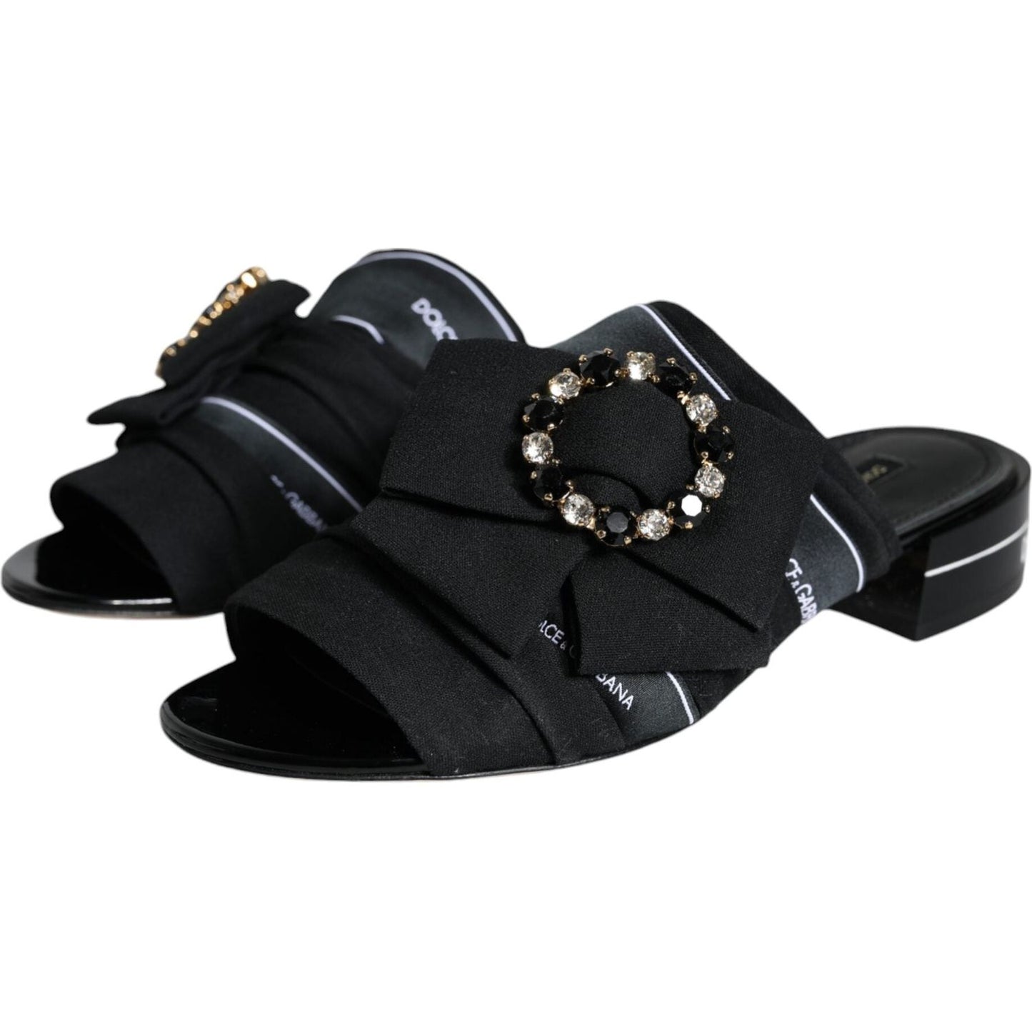 Dolce & Gabbana Black White Crystal Slides Sandals Shoes Dolce & Gabbana