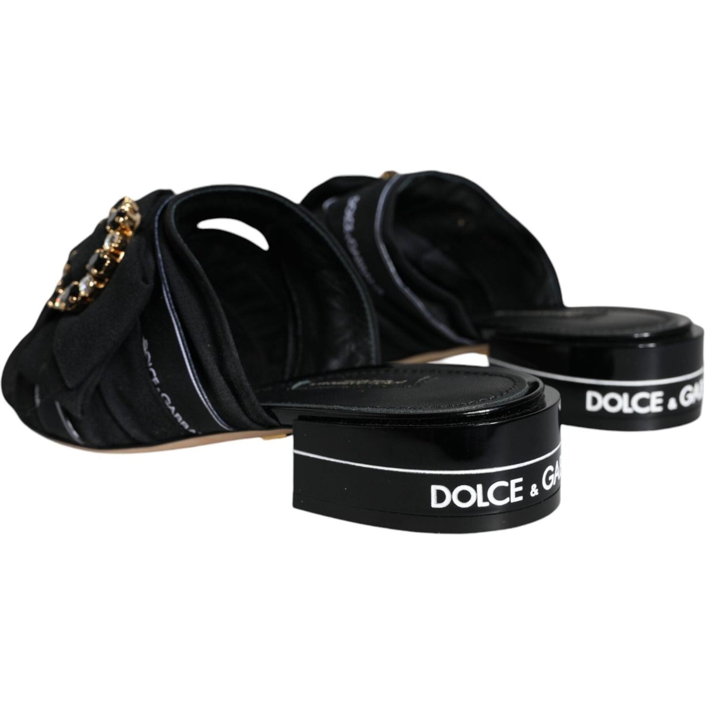 Dolce & Gabbana Black White Crystal Slides Sandals Shoes Dolce & Gabbana