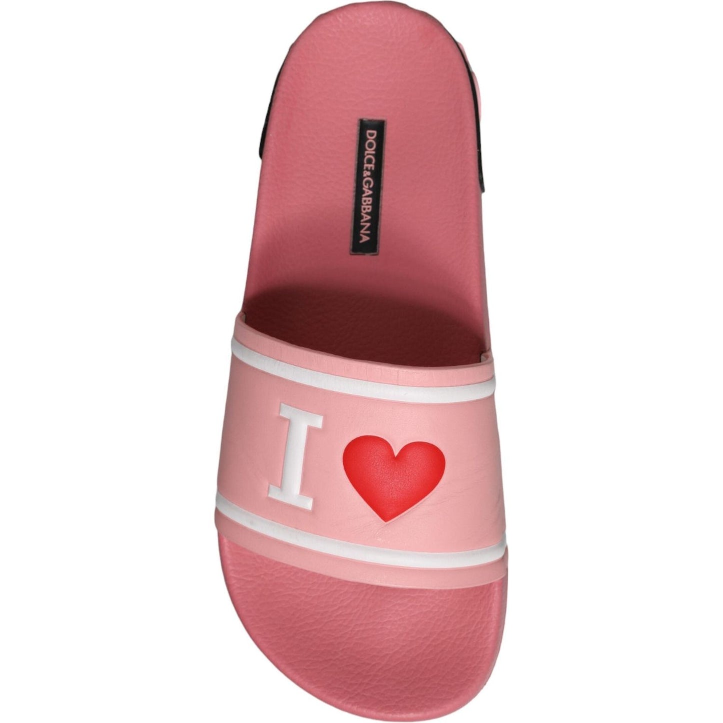 Dolce & Gabbana Pink Leather I Love D&G Sandals Slides Shoes Dolce & Gabbana