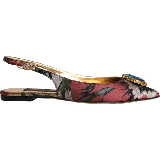 Dolce & Gabbana Multicolor Jacquard Crystal Flats Slingback Shoes Dolce & Gabbana