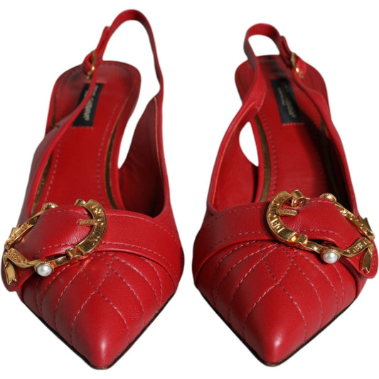 Dolce & Gabbana Red Devotion Leather Heels Slingback Shoes Dolce & Gabbana