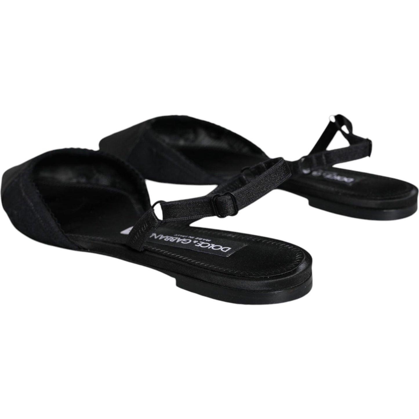 Dolce & Gabbana Black Satin Flats Slingback Sandals Shoes Dolce & Gabbana