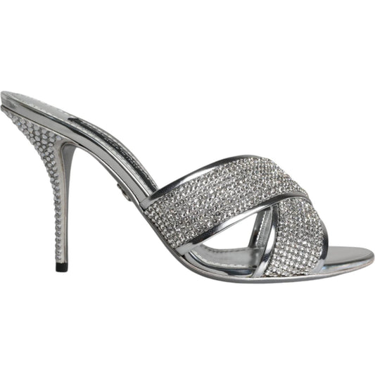 Dolce & Gabbana Silver Crystals Keira Heels Slides Shoes Dolce & Gabbana