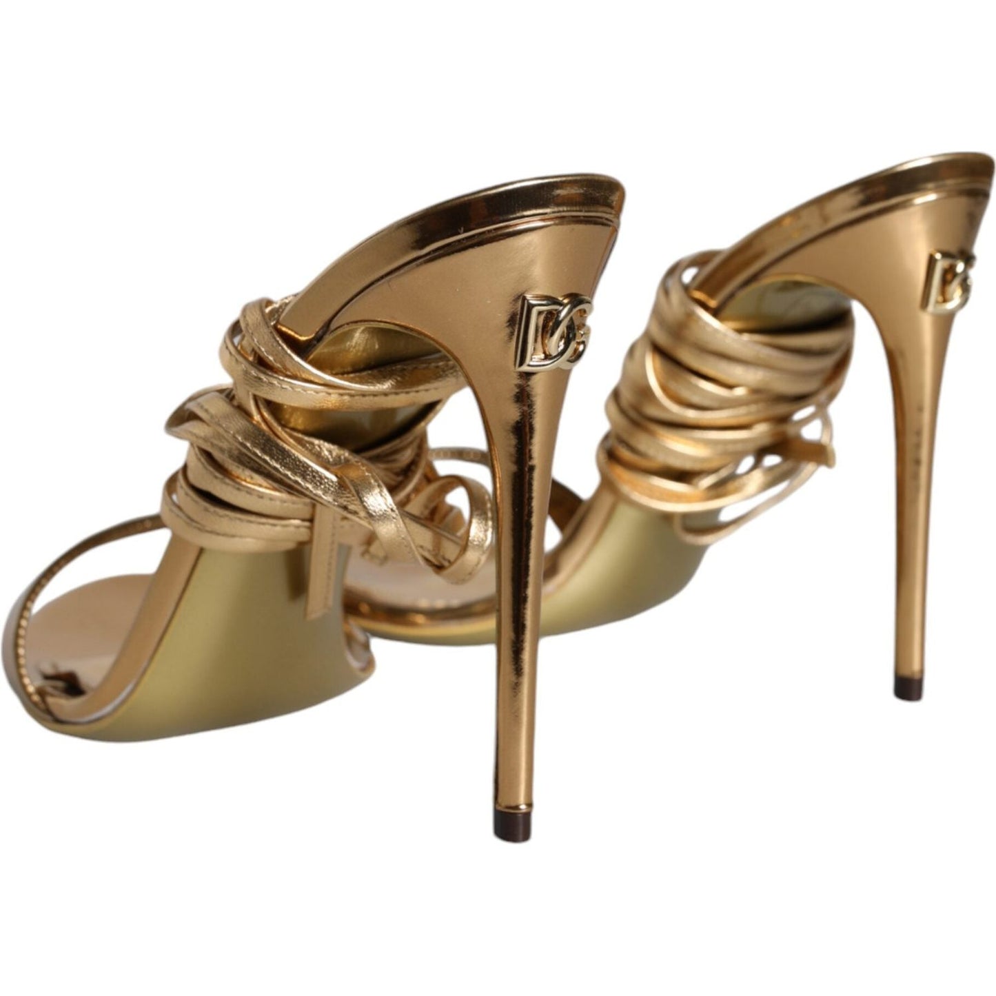 Dolce & Gabbana Gold Leather High Heels Sandals Shoes Dolce & Gabbana