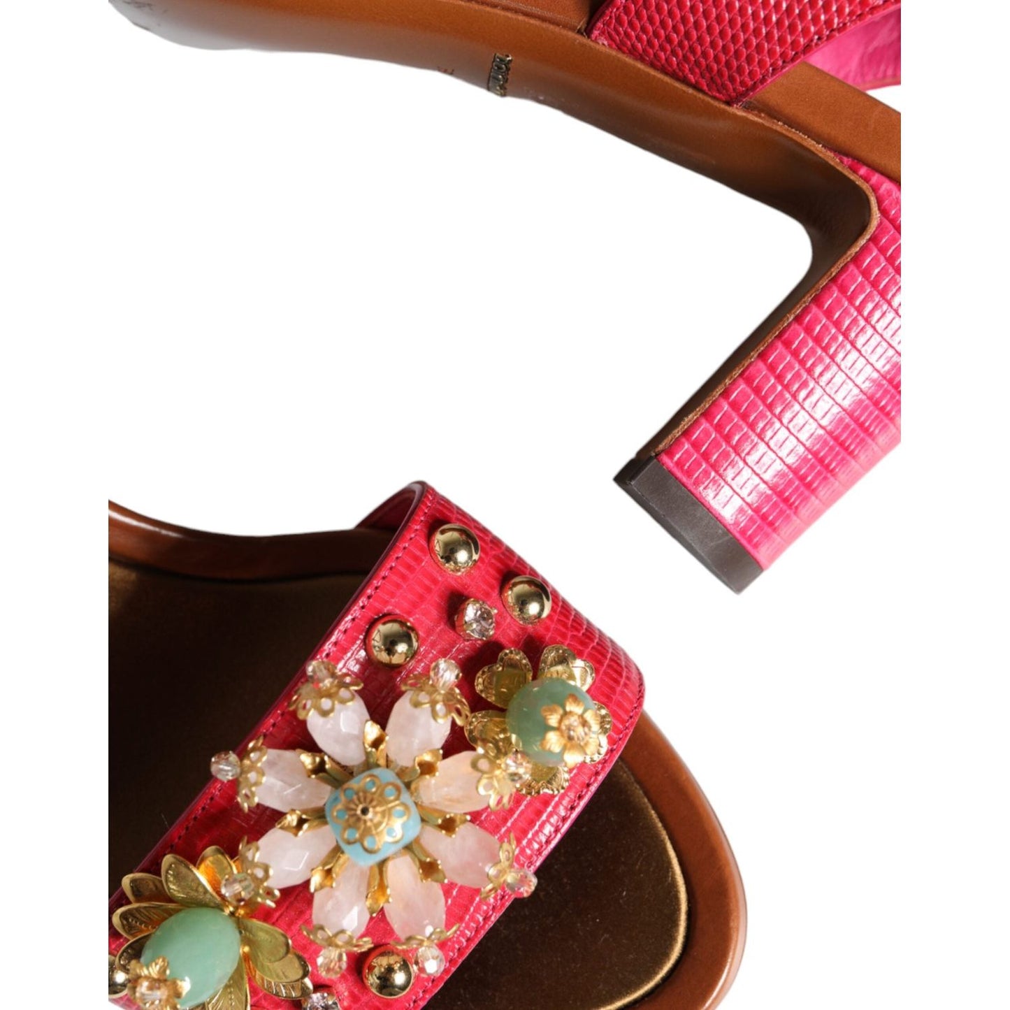 Dolce & Gabbana Fuchsia Leather Embellished Keira Sandals Shoes Dolce & Gabbana